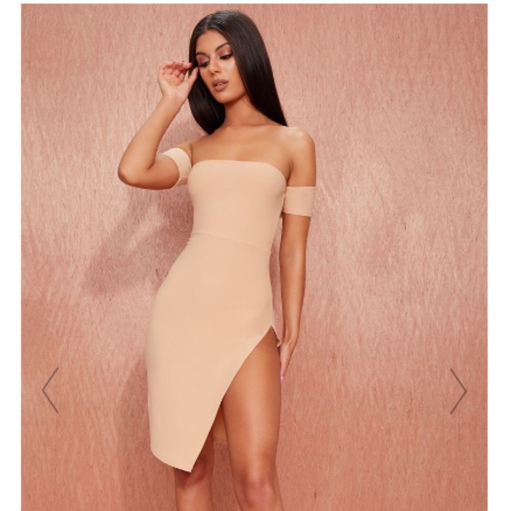 Sexy Nude Cuff Detail Split Side Midi Dress